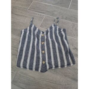 Women's Abercrombie & Fitch Long Crop Tank Top Buttons Blue and White Stripes Si
